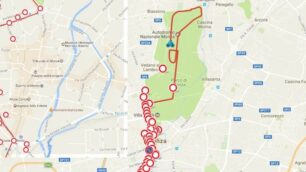 Il percorso nel parco e il dettaglio in centro del Giro d’Italia