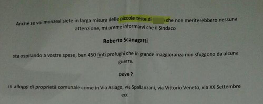 L’inizio della lettera anonima