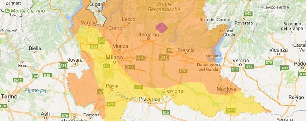 La qualità dell’aria secondo Arpa Lombardia: la fascia arancione la indica come “scadente”