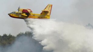 Un Canadair butta acqua sull’incendio