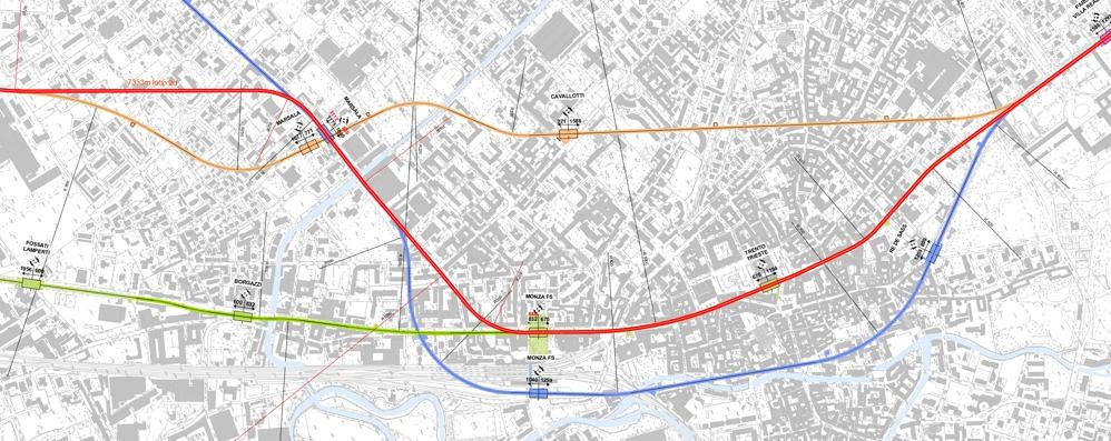 Il nuovo tracciato in rosso