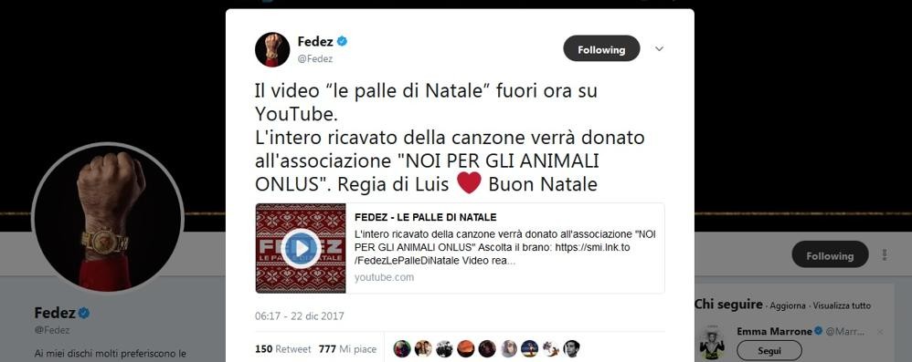 Il post su Twitter di Fedez con cui annuncia l’iniziativa