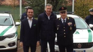 L’assessore Federico Arena, il sindaco Dario Allevi e il comandante della polizia locale, Piero Vergante