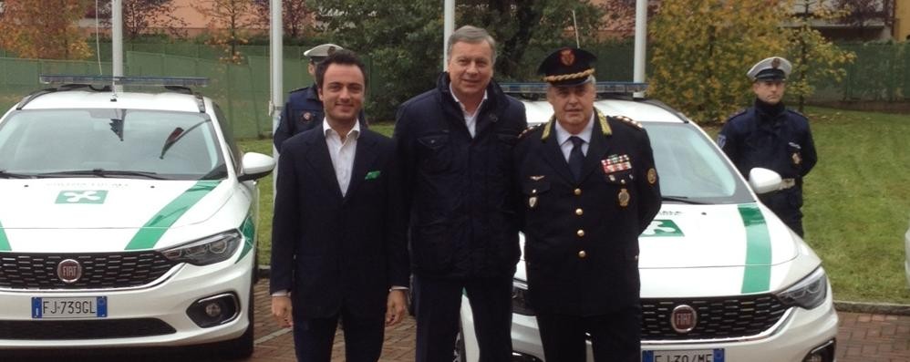 L’assessore Federico Arena, il sindaco Dario Allevi e il comandante della polizia locale, Piero Vergante