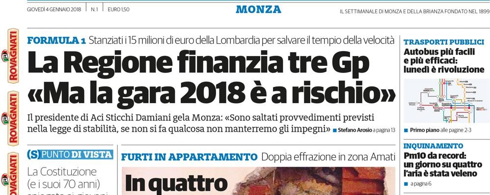 prima pagina il Cittadino 4 gennaio 2018