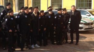 Il Nost della polizia locale di Monza con il sindaco Allevi e l’assessore Arena