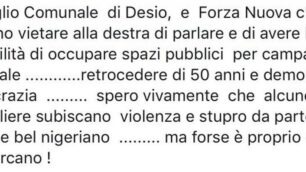 Desio Forza Nuova post su facebook