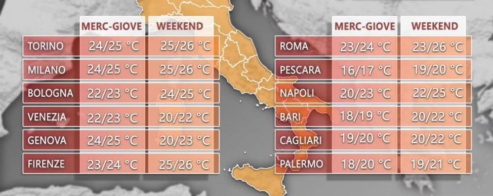 Meteo previsioni temperature 3bMeteo