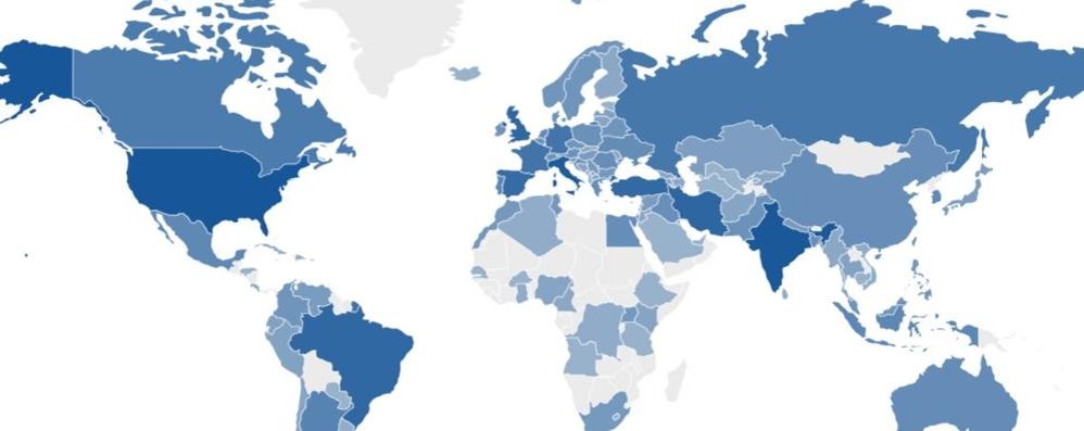 Timeline, paesi di provenienza dei film candidati: il colore più scuro deifinisce la maggiore partecipazione