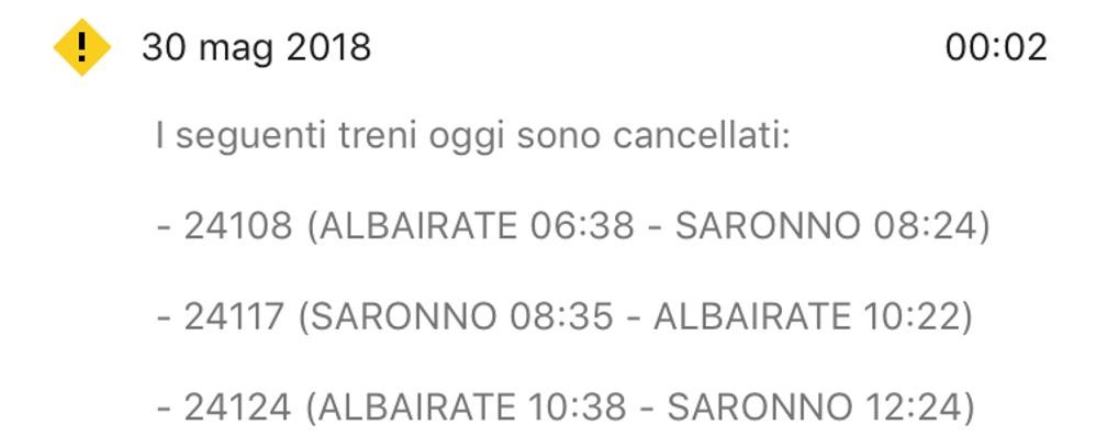 Le cancellazioni delle corse annunciate da Trenord