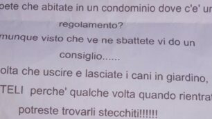 Uno stralcio della lettera anomima