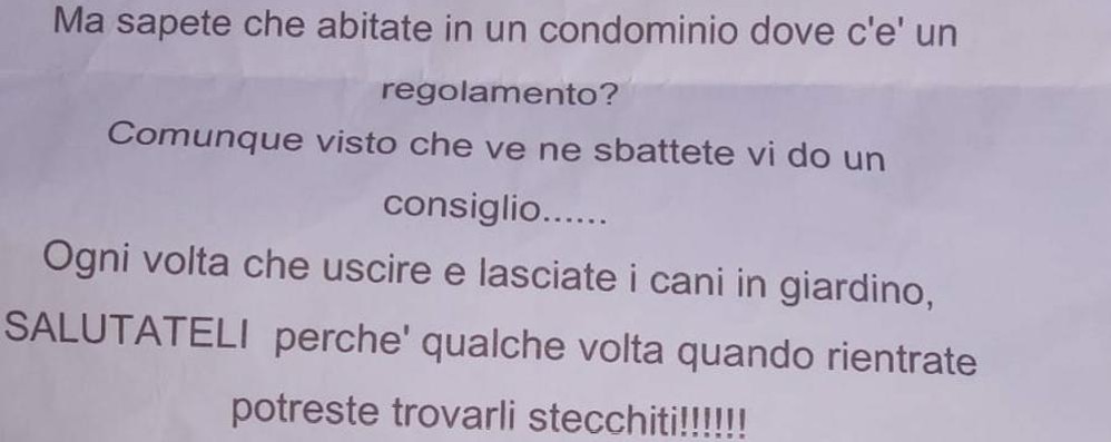 Uno stralcio della lettera anomima