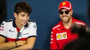 F1: Charles Leclerc e Sebastian Vettel in una conferenza stampa in occasione del Gp di Montecarlo - foto dalla pagina Facebook del pilota