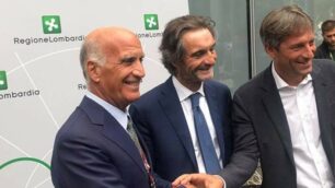 Angelo Sticchi Damiani (presidente Aci), il fovernatore Fontana e Fabrizio Sala