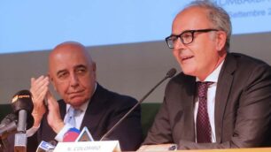 Adriano Galliani con Nicola Colombo alla presentazione del passaggio di società