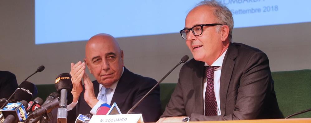 Adriano Galliani con Nicola Colombo alla presentazione del passaggio di società