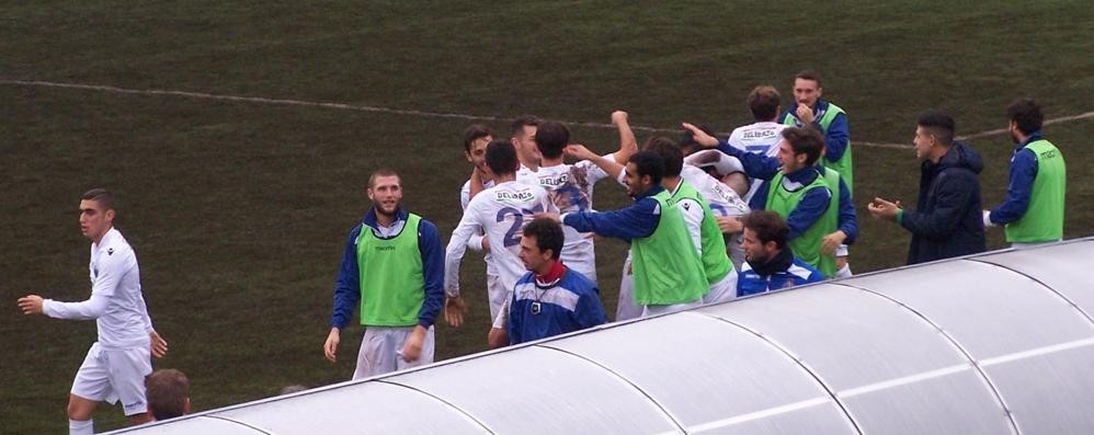 Seregno - L'esultanza dopo il gol decisivo di Andrea Gritti