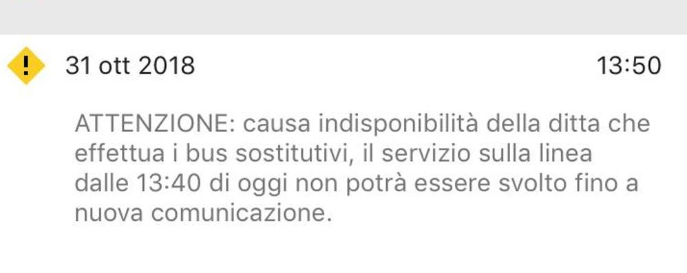 L’avvisdo comparso sul sito di Trenord nella giornata di mercoledì 31 ottobre