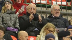 Stadio Brianteo di Monza, 25 novembre: Adriano Galliani con Cristiana Capotondi e Francesco Ghirelli, vicepresidente e presidente della Lega pro