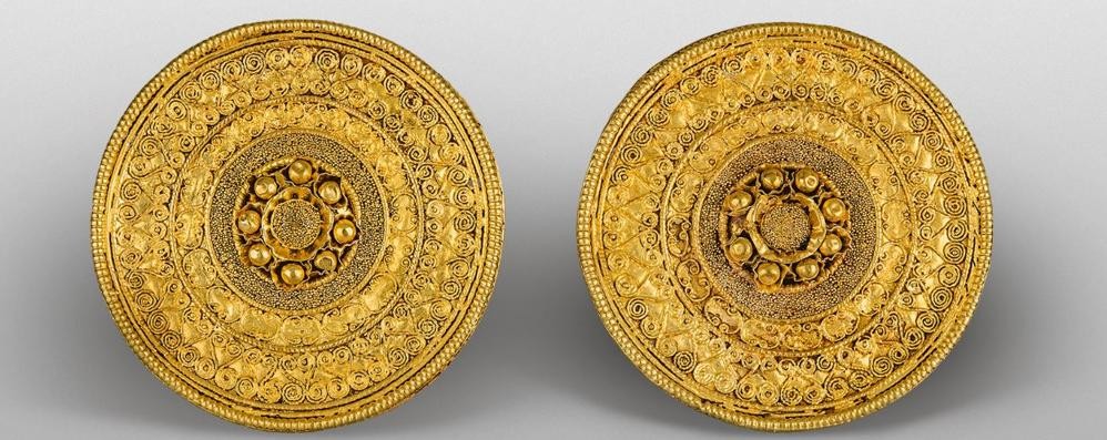 Orecchini in oro, ultimo trentennio  del VI secolo avanti Cristo