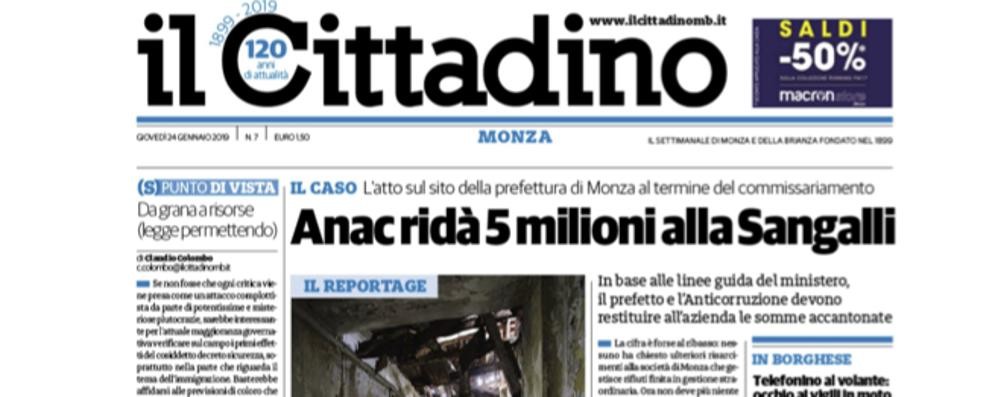 Che cosa c’è sul Cittadino in edicola giovedì 24 gennaio 2019