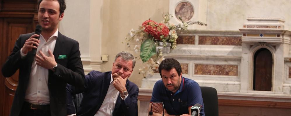 L’assessore Federico Arena, il sindaco Dario Allevi e Matteo Salvini