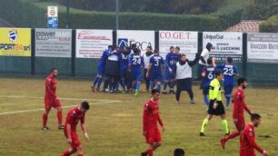 Calcio, l'esultanza del Seregno dopo il gol di Artaria