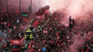 I festeggiamenti per i giocatori del Liverpool dopo la vittoria della Champions League