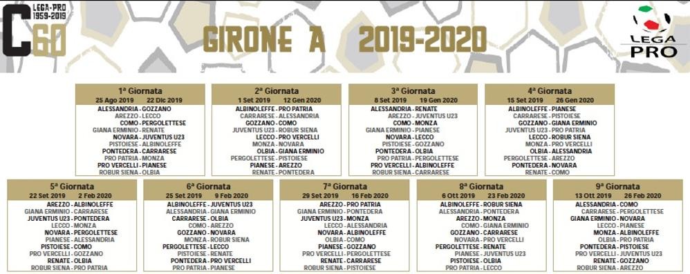 Calendario serie C Monza 2019-20