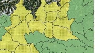 La cartina che annuncia il rischio per temporali forti in Lombardia e Piemonte