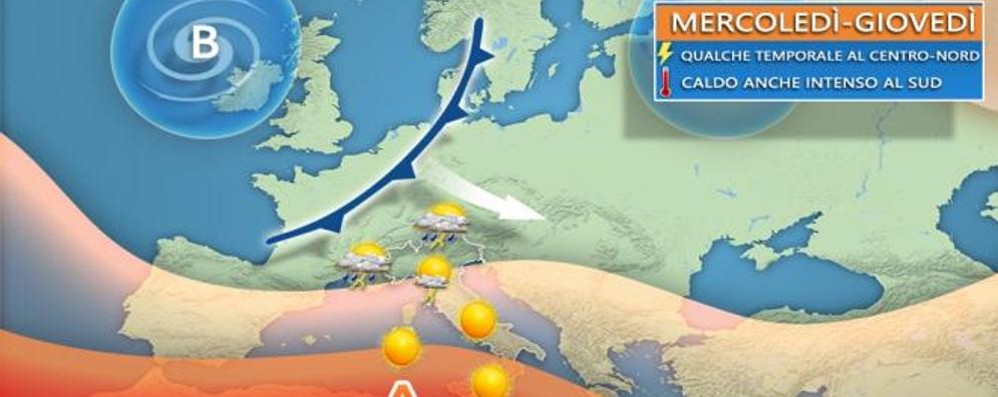 La cartina elaborata dagli esperti di 3bmeteo.com che mostra l’arrivo dell’ondata di maltempo