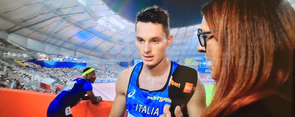 Filippo Tortu dopo la semifinale di Doha sui 100 metri ai microfoni della Rai