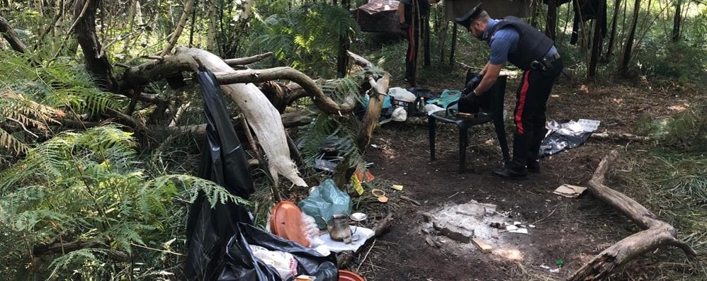 L’accampamento trovato dai carabinieri nel parco delle Groane tra la fermata Trenord Ceriano - Groane