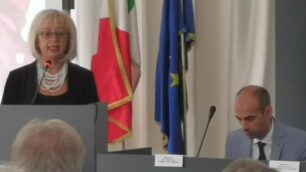 Il prefetto Patrizia Palmisani e i, presidente della Provincia Luca Santambrogio all’incontro in occasione della Settimana della protezione civile