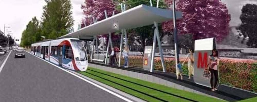 Il rendering di come potrebbe essere una delle fermate della metrotramvia: un rendering postato sui propri canali social dal sindaco di Concorezzo, Mauro Capitanio