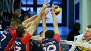 Volley Vero Volley Superlega Monza Modena nel 2018: muro contro Zaytsev - foto Verovolley.com