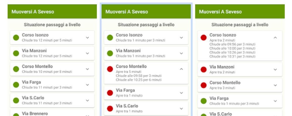 Le schermate dell’app Muoversi a Seveso
