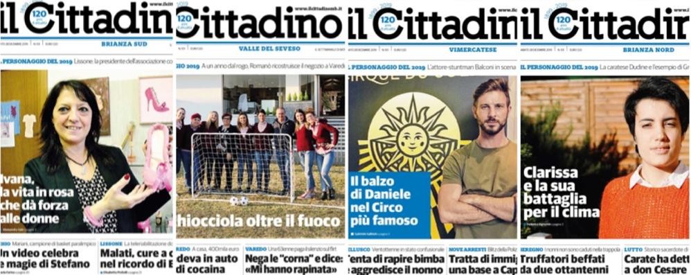 Le prime pagine de il Cittadino di sabato 28 dicembre con i 4 personaggi dell’anno scelti, per la Brianza, dal nostro giornale.