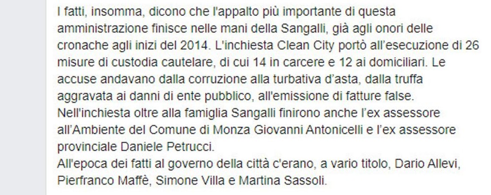 Il passaggio incriminato del posto del Partito democratico sull’appalto dei rifiuti a Monza