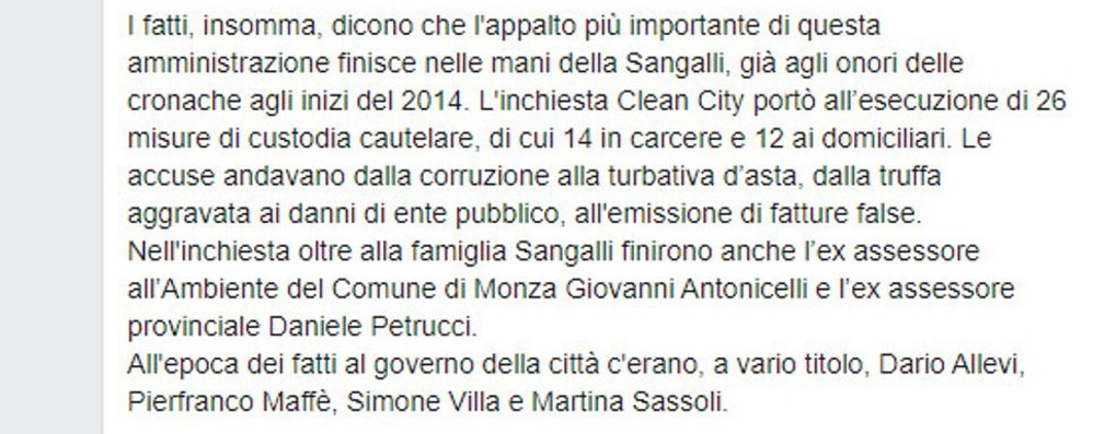 Il passaggio incriminato del posto del Partito democratico sull’appalto dei rifiuti a Monza