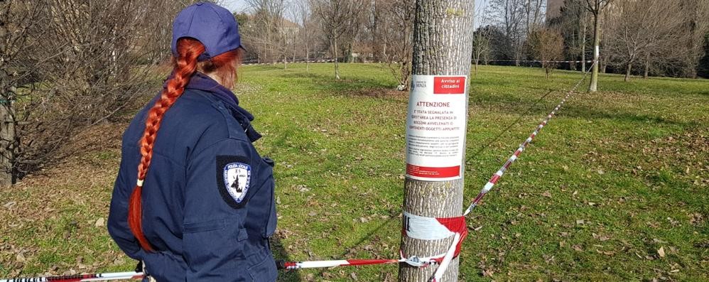 Monza polizia locale ai giardini di via Fiume per segnalazione veleno