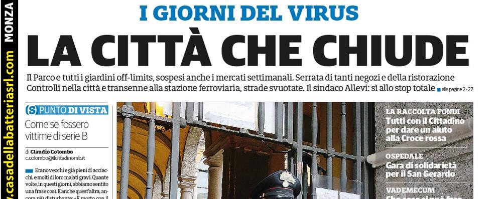 prima pagina il CittadinoMb giovedì 12 marzo 2020