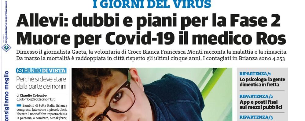 prima pagina il Cittadino giovedì 23 aprile 2020 e Arcobaleni