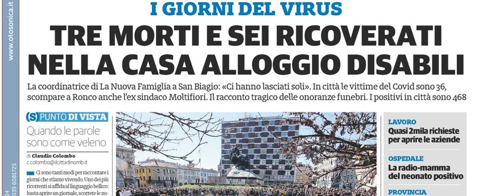 prima pagina il CittadinoMb giovedì 2 aprile 2020