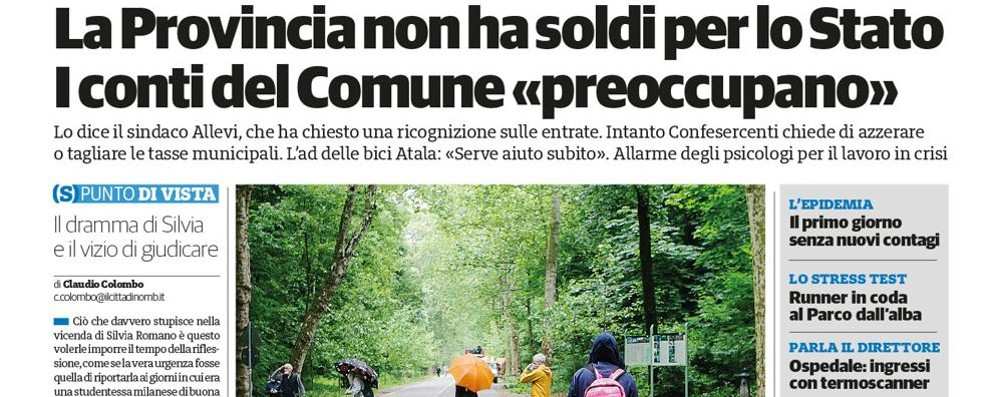 prima pagina il CittadinoMb giovedì 14 maggio 2020