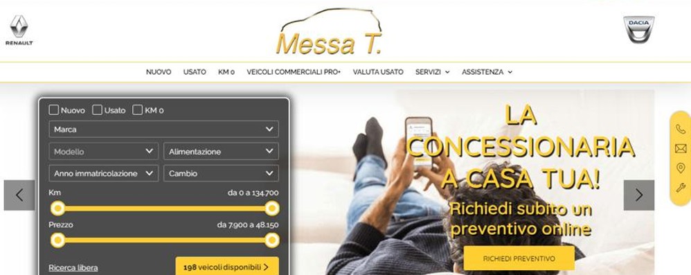 La home page del nuovo sito della Concessionaria Messa T.