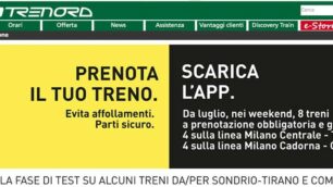 il sito di Trenord che pubblicizza la nuova modalità di viaggio su alcuni treni delle vacanze