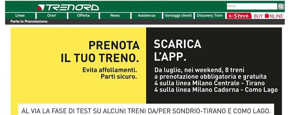 il sito di Trenord che pubblicizza la nuova modalità di viaggio su alcuni treni delle vacanze