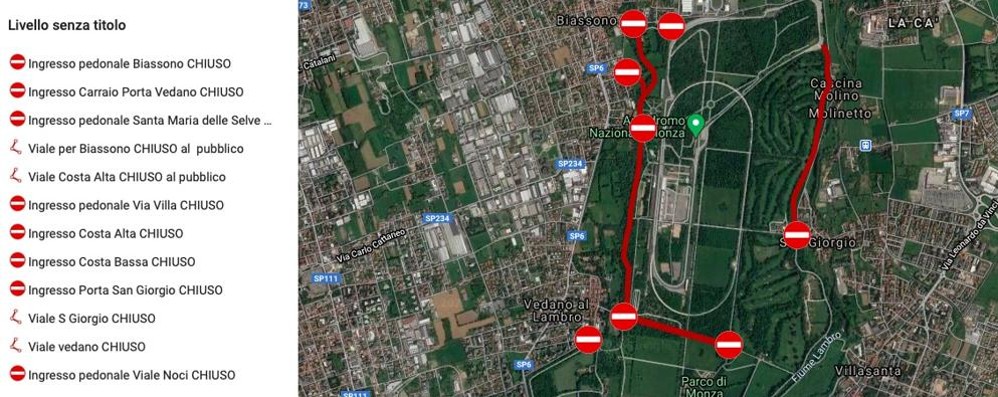 Le modifiche agli accessi al Parco di Monza