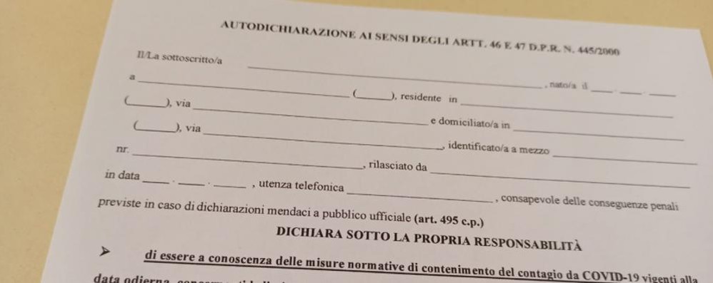 L'autodichiarazione per gli spostamenti in Lombardia